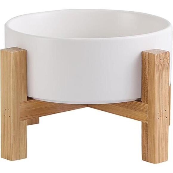 Elevated Ceramic Cat Bowl - Cat Food Bowl with Bamboo Stand - Raised Dog Dish - Picture 7 of 7